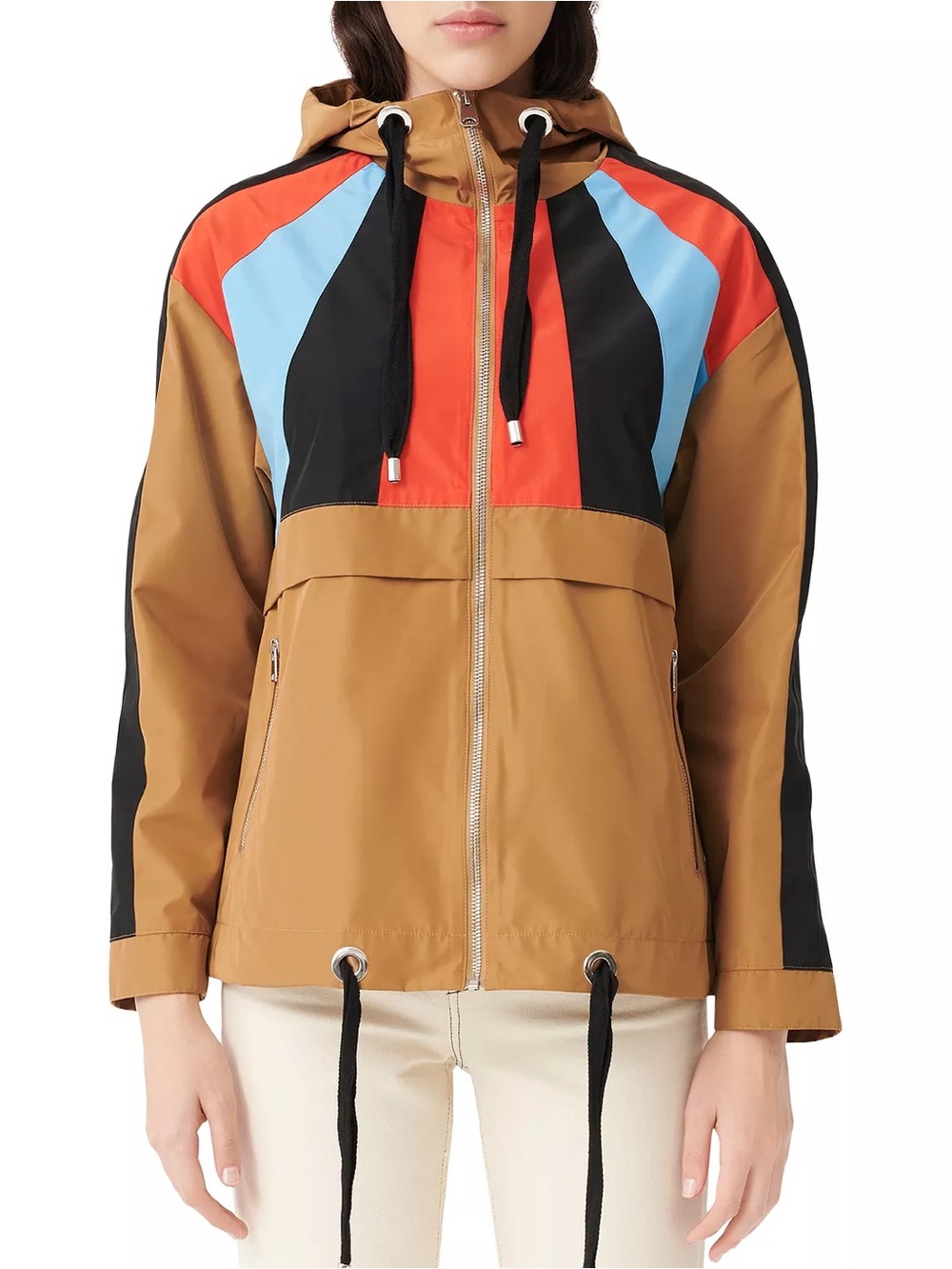 Maje Banela Colorblock Windbreaker Jacket in Camel